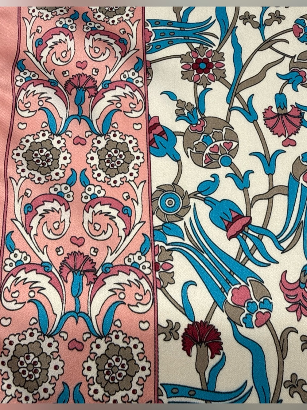 Bursa‎ Silk Art Scarf Wrap Oblong Made in Turkey Floral Pink Blue 66"x22" Boho